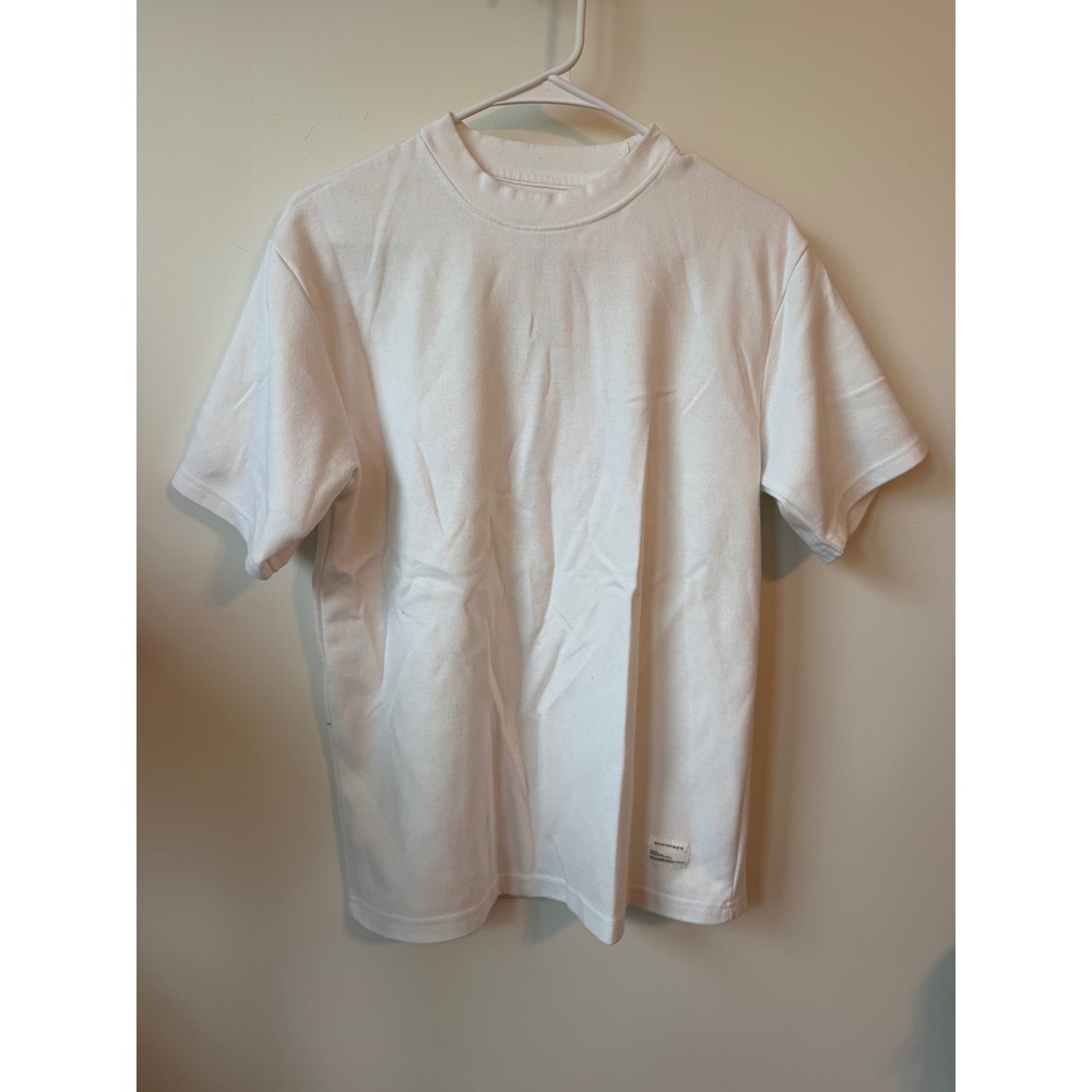 Encrypted Mens White Short Sleeve Mock Neck Cotton T-Shirt Size Small